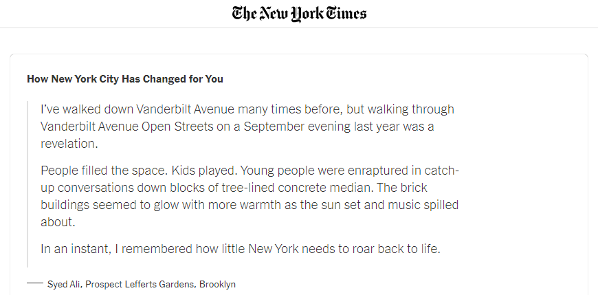 In The New York Times: How New York City Has Changed for You – Syed Ali